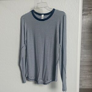 lululemon athletica Blue and White Striped Long Sleeve Tee